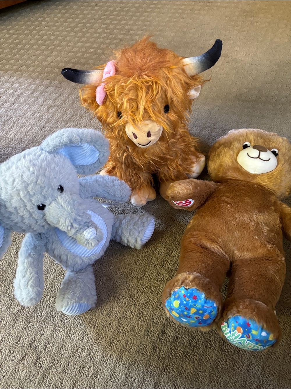 set of 3 Stuffed Animals - elephant cow bear